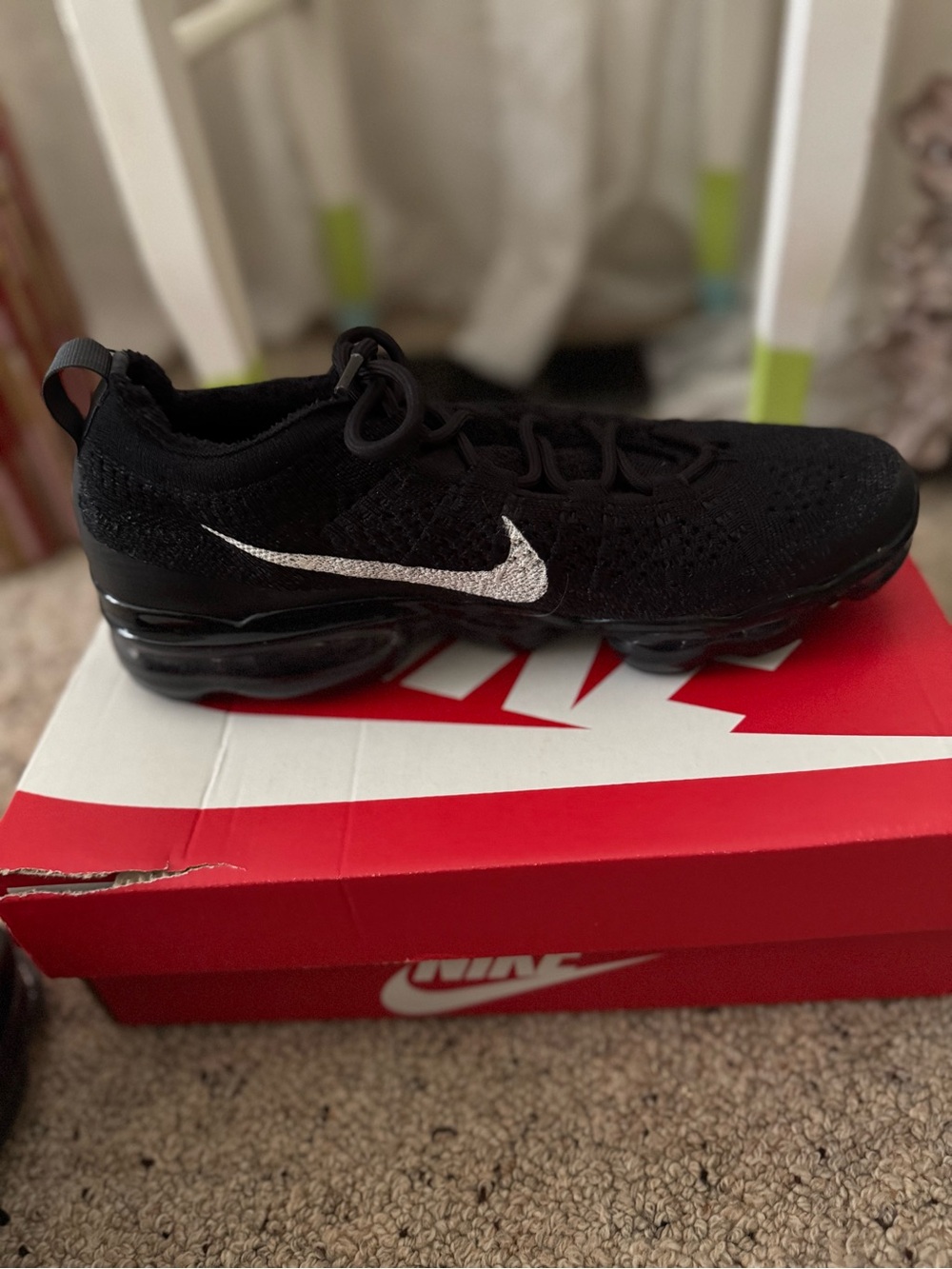Nike Black and White VaporMax Flyknit Athletic Sneaker